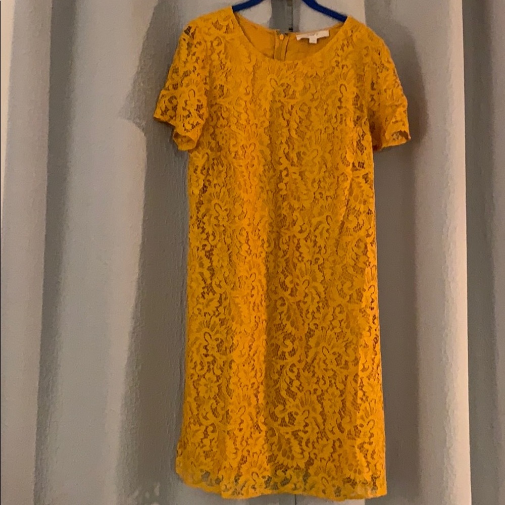 NWOT Loft Yellow Lace Floral Dress Size 14